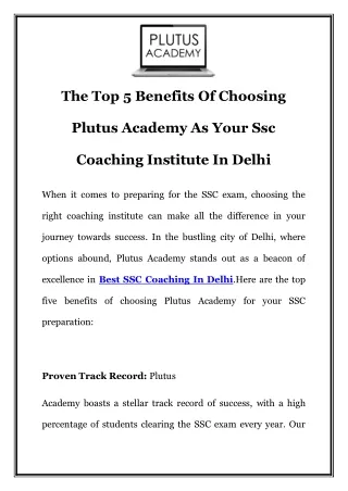 Unlock Your SSC Success: Plutus Academy - Delhi's Premier Coaching Destination