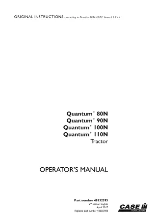 Case IH Quantum 80N Quantum 90N Quantum 100N Quantum 110N Tractor Operator’s Manual Instant Download (Publication No.481