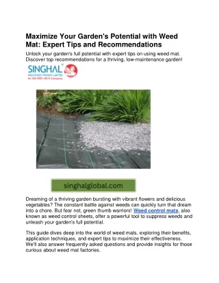 Maximize Your Garden's Potential with Weed Mat- Expert Tips and Recommendations