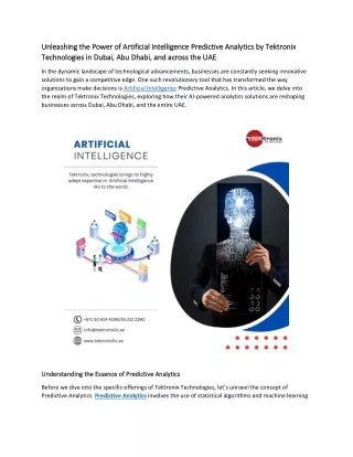 Artificial Intelligence Predictive Analytics by Tektronix Technologies in Dubai, Abu Dhabi, and across the UAE