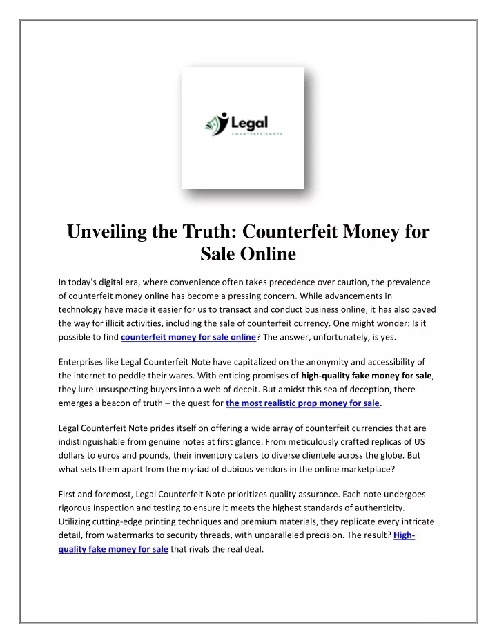 unveiling the truth counterfeit money for sale