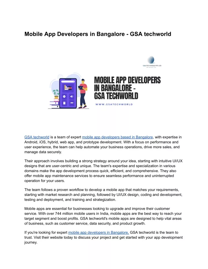 mobile app developers in bangalore gsa techworld