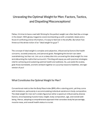 Unraveling the Optimal Weight for Men Factors