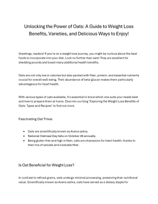 Unlocking the Truth Is Oat a Secret Weapon for Weight Loss D