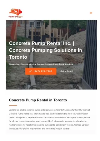 Concrete Pump Rental in Toronto