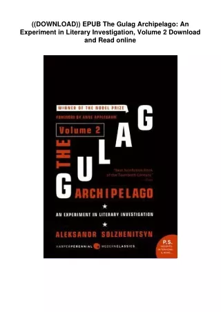 ((DOWNLOAD)) EPUB  The Gulag Archipelago: An Experiment in Literary