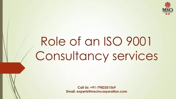 role of an iso 9001 consultancy services