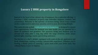 2 BHK property in Bangalore