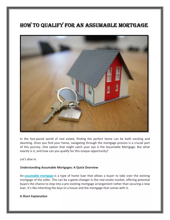 how to qualify for an assumable mortgage