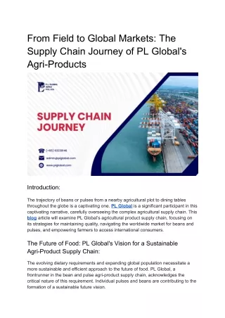 From Field to Global Markets - The Supply Chain Journey of PL Global's Agri-Products