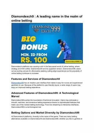 Diamondexch9 _ A leading name in the realm of online betting