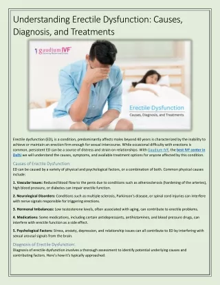 Understanding Erectile Dysfunction: Causes, Diagnosis, and Treatments