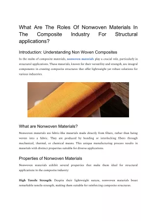What Are The Roles Of Nonwoven Materials In The Composite Industry For Structural applications
