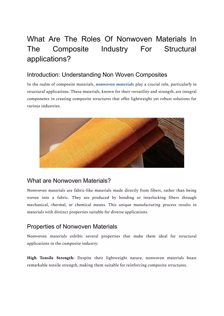 what are the roles of nonwoven materials