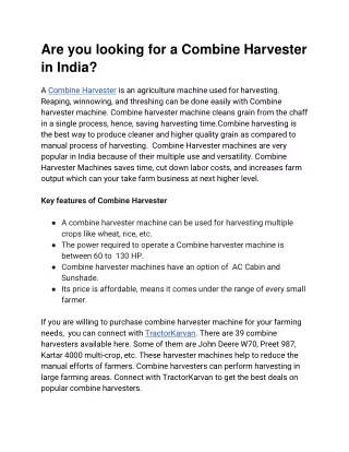 Are you looking for a Combine Harvester in India?