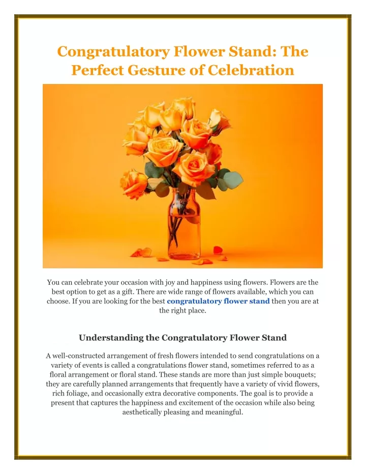 congratulatory flower stand the perfect gesture