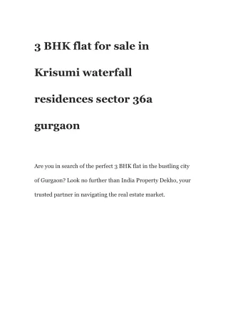 3 BHK Flat for sale in Krisumi Waterfall sector 36A Gurgaon