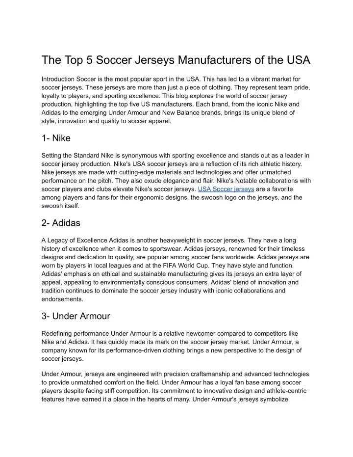 the top 5 soccer jerseys manufacturers of the usa