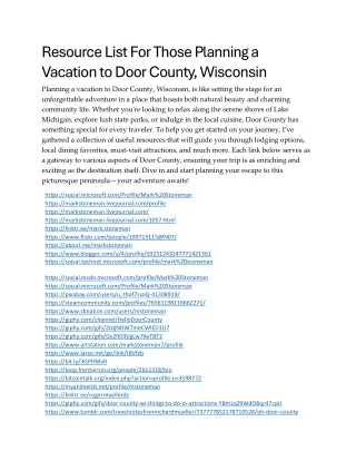 Resource List for Those Planning a Vacation to Door County, Wisconsin