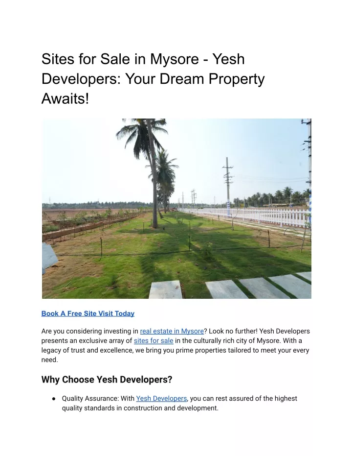 sites for sale in mysore yesh developers your