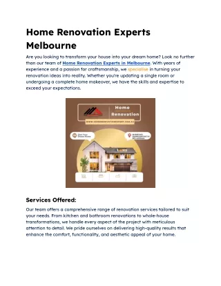 Home Renovation Experts Melbourne