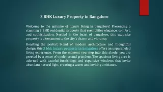 3 BHK Property in Bangalore for sale