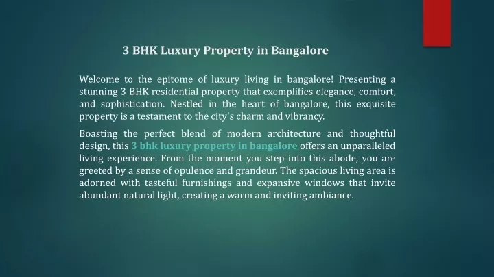 3 bhk luxury property in bangalore