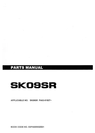 Kobelco SK09SR Mini Excavator Parts Catalogue Manual (SN PA02-01827 and up)