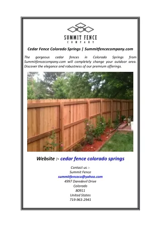 Cedar Fence Colorado Springs  Summitfencecompany.com