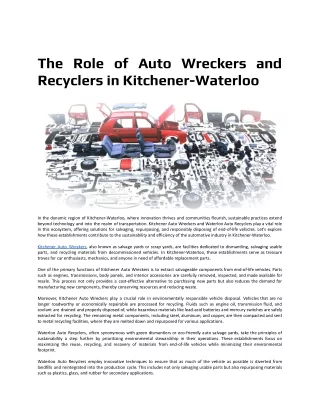 The Role of Auto Wreckers and Recyclers in Kitchener-Waterloo