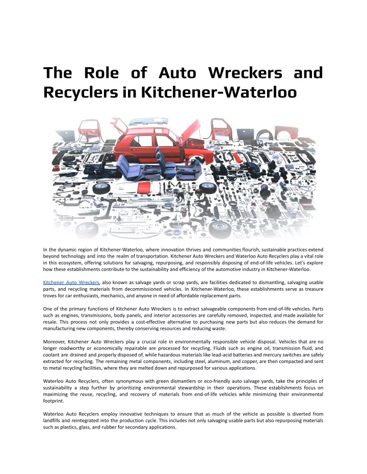 the role of auto wreckers and recyclers