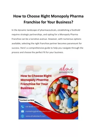 How to Choose Right Monopoly Pharma Franchise for Your Business