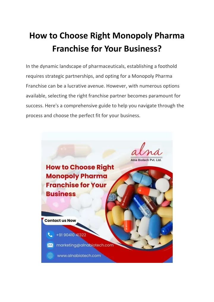 how to choose right monopoly pharma franchise