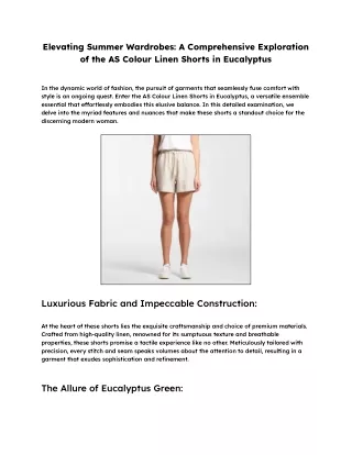 Elevating Summer Wardrobes_ A Comprehensive Exploration of the AS Colour Linen Shorts in Eucalyptus