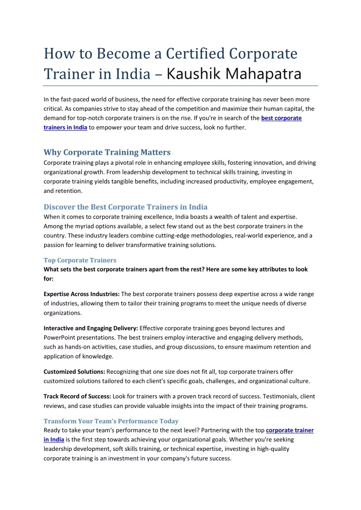 how to become a certified corporate trainer