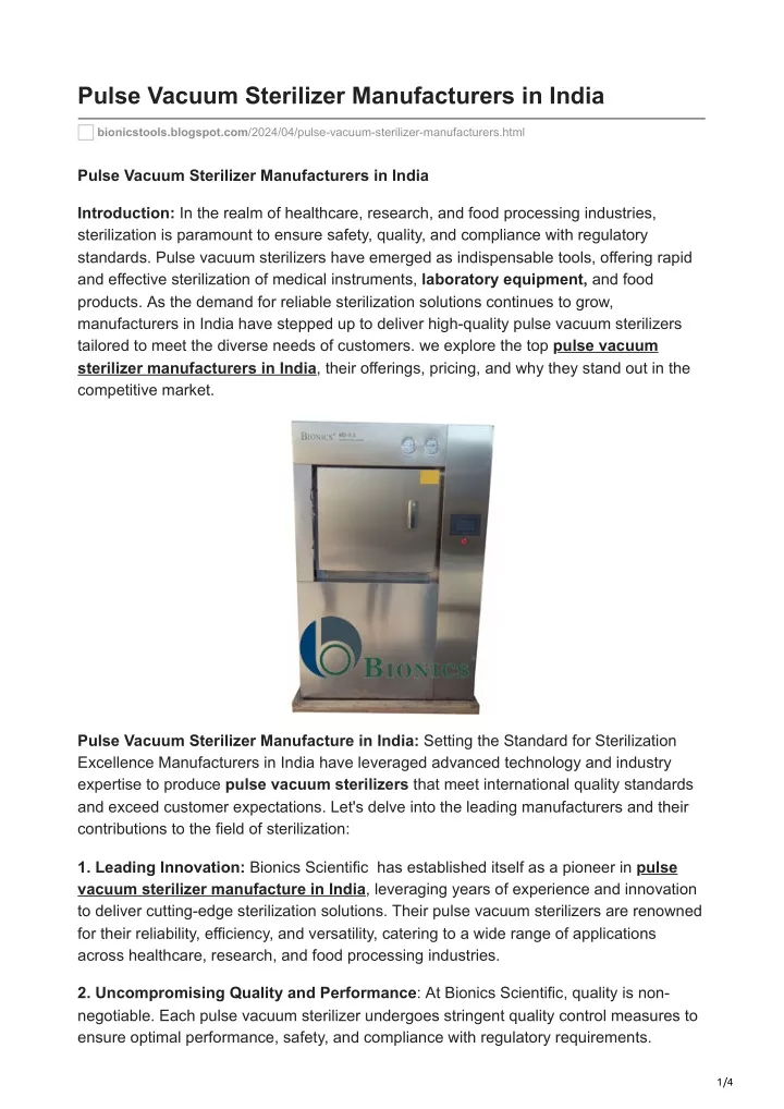 pulse vacuum sterilizer manufacturers in india