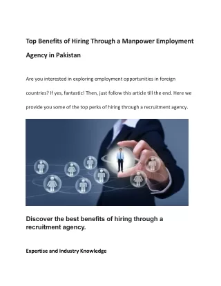 Top Benefits of Hiring Through a Manpower Employment Agency in Pakistan