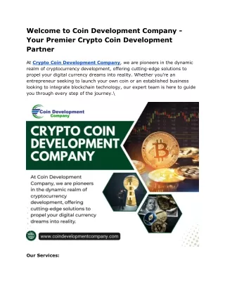 Welcome to Coin Development Company - Your Premier Crypto Coin Development Partner