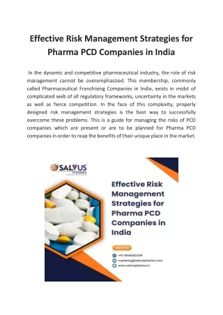 Effective Risk Management Strategies for Pharma PCD Companies in India