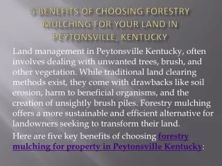 5 Benefits of Choosing Forestry Mulching for Your Land in Peytonsville, Kentucky