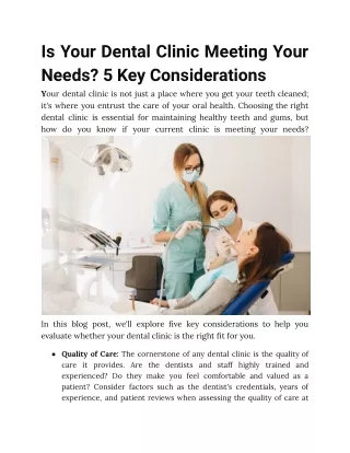 Is Your Dental Clinic Meeting Your Needs: 5 Key Considerations