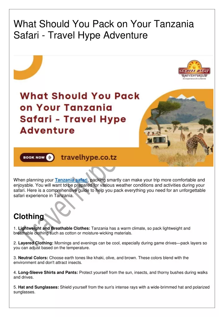 what should you pack on your tanzania safari