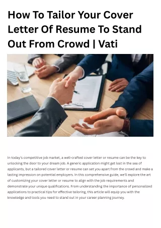 How To Tailor Your Cover Letter Of Resume To Stand Out From Crowd | Vati
