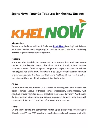 Sports News - Your Go-To Source for Khelnow Updates