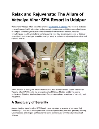 Relax and Rejuvenate_ The Allure of Vatsalya Vihar SPA Resort in Udaipur - Vatsalya Vihar
