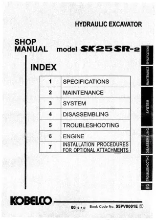 Kobelco SK25SR-2 Mini Excavator Service Repair Manual (PV09-22001 ～)