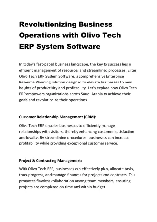 Revolutionizing Business Operations with Olivo Tech ERP System Software