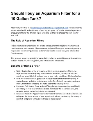 Should I buy an Aquarium Filter for a 10 Gallon Tank