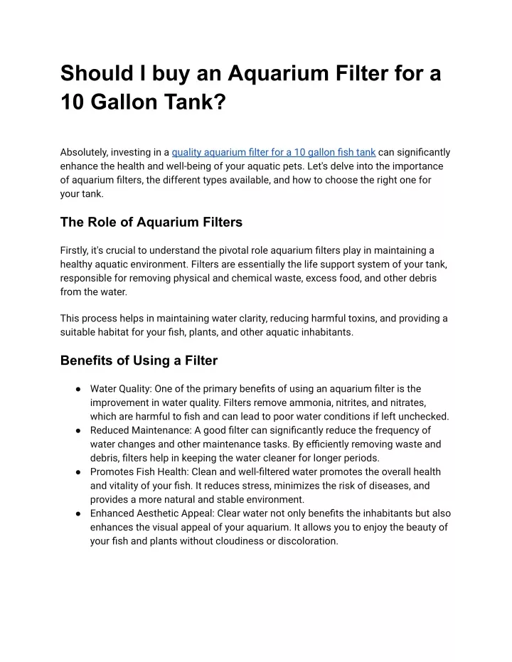 should i buy an aquarium filter for a 10 gallon