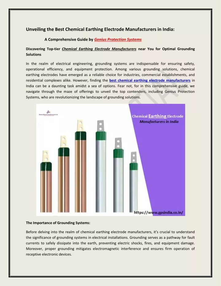 unveiling the best chemical earthing electrode